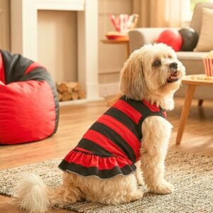 Vestido pet torcedor vermelho preto saia babado