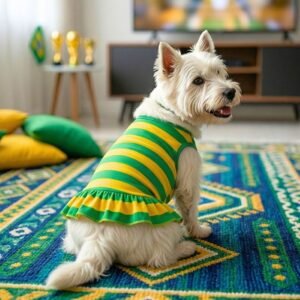 Vestido pet torcedor verde amarelo saia babado algodão Lilitó