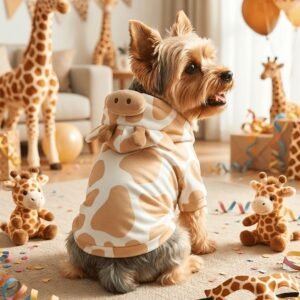 Fantasia pet girafinha com capuz e orelhinhas em relevo, confeccionada em algodão premium, ideal para cães e gatos — Lilitó Pet Atacado