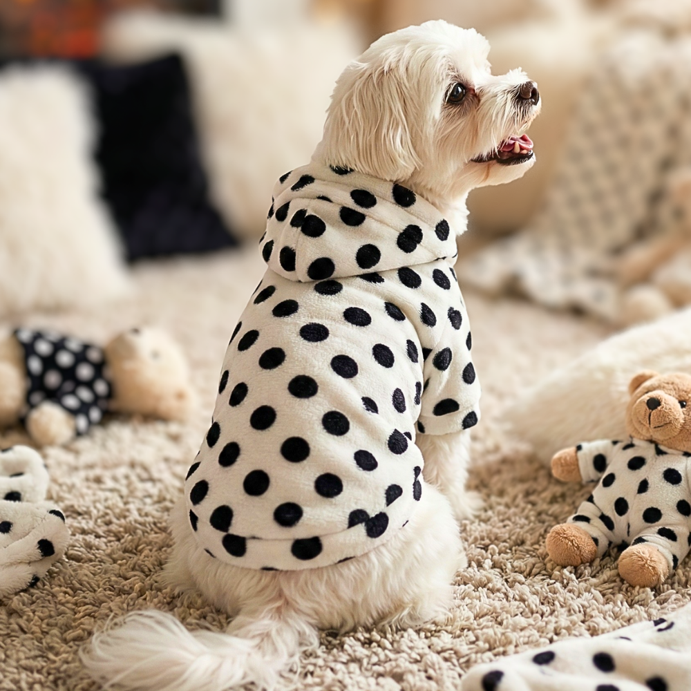 roupa para pet fleece inverno bolinha preta